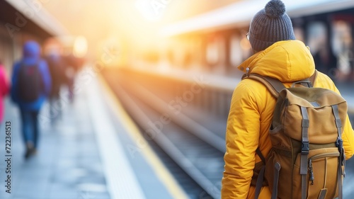 Golden Hour Commute, Passenger Awaiting Train Arrival