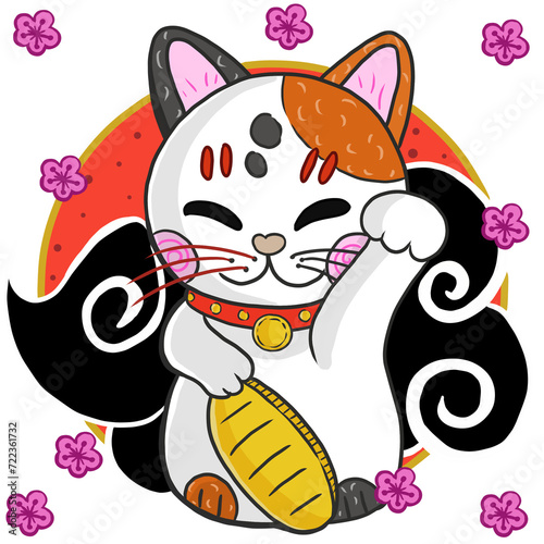Maneki-neko lucky cat illustration without background