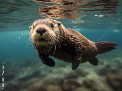 Cute Sea Otter Playing under the water 