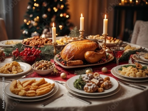 christmas table setting with decorations