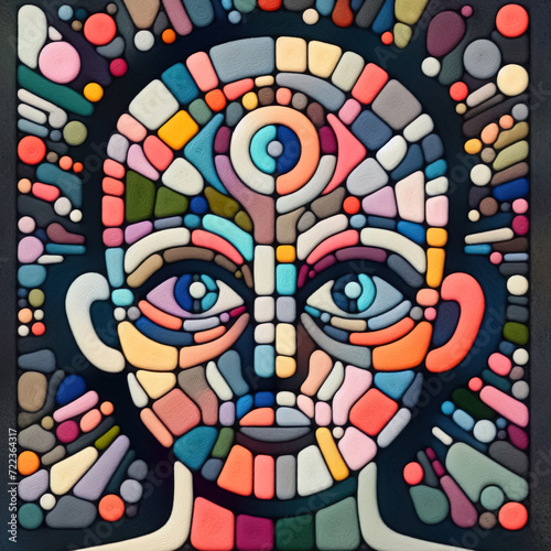 felt art patchwork, Abstract digital cyborg face. Artificial intelligence concept