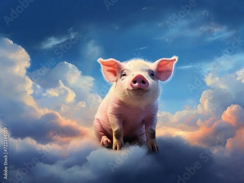 pig sit on cloud in the sky