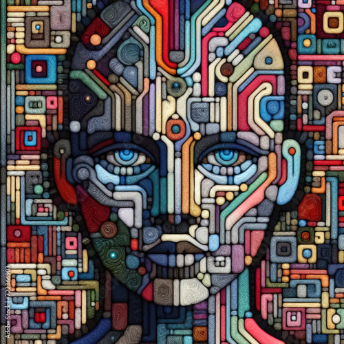 felt art patchwork  Abstract digital cyborg face. Artificial intelligence concept
