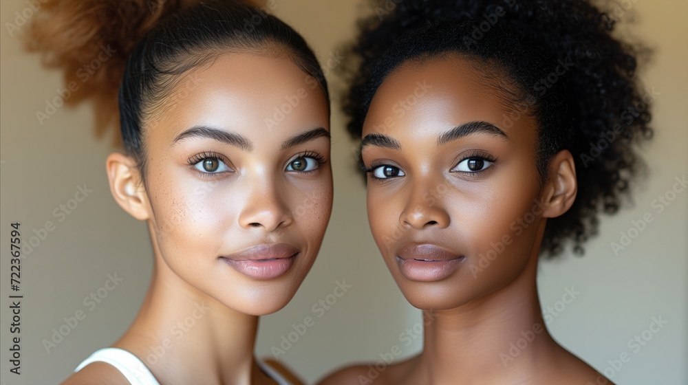 Two Young Women With Subtle Makeup Posing for a Picture Two Young Women With Subtle Makeup Posing for a Picture