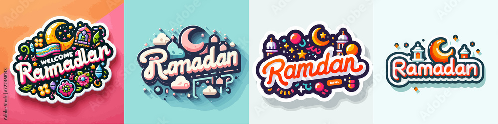 Fototapeta premium islamic ramadan sticker illustration template collection vector