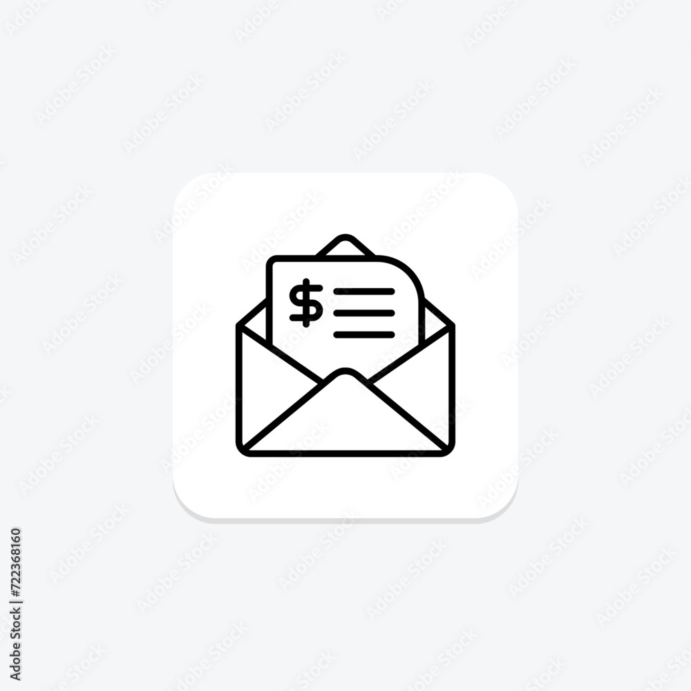 Invoice Mail icon, payment, request, finance, email line icon, editable vector icon, pixel perfect, illustrator ai file Invoice Mail icon, payment, request, finance, email line icon, editable vector icon, pixel perfect, illustrator ai file