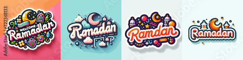 islamic ramadan sticker illustration template collection vector