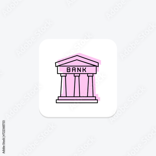 Bank icon, banking, finance, money, institution color shadow thinline icon, editable vector icon, pixel perfect, illustrator ai file