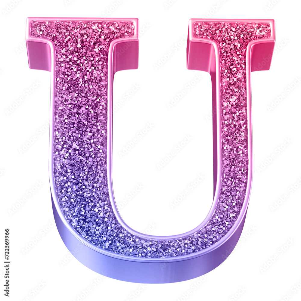 Gradient glitter later U font 3D render Gradient glitter later U font 3D render