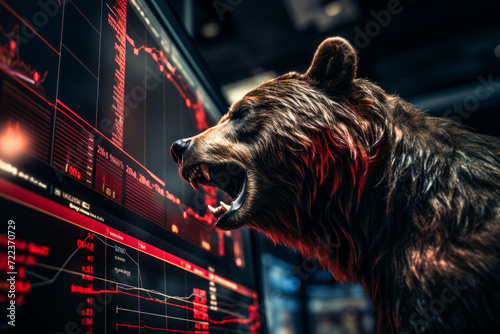 roaring bear on chart background, stock market, cryptocurrency. Concept financial investment