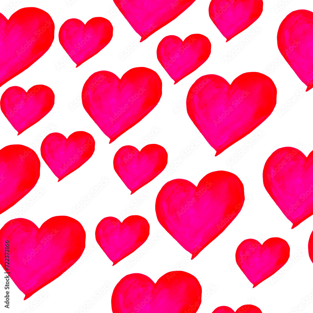 seamless pattern valentine's day red hearts of different sizes base for design