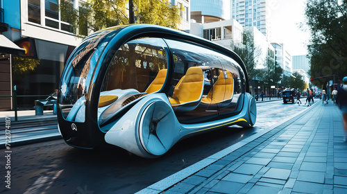 Futuristic car, eco car driving, autonomous vehicles - AI Generated