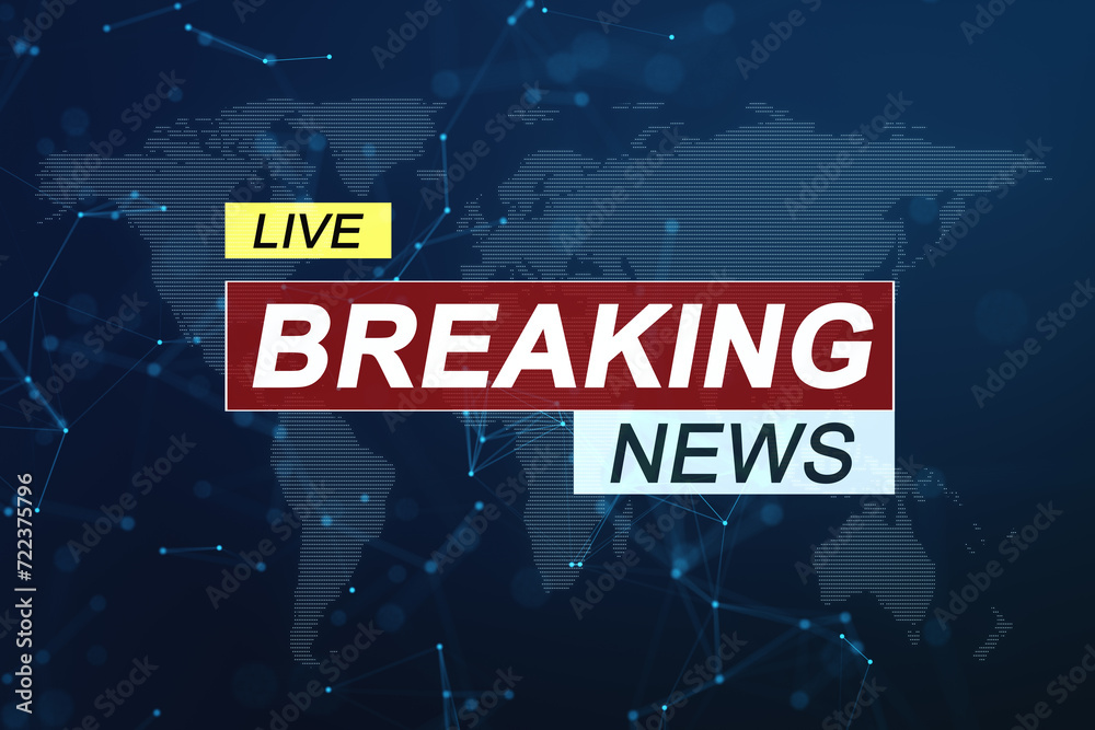 Breaking news live broadcast graphic with world map and digital connections. 3D Rendering