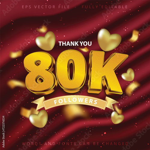 Thank you 80k followers, peoples online social group, social media followers celebration template vector