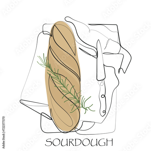 Hand drawn line art vector of Sourdough making. Sourdough freestyle art. Vector for postcards.