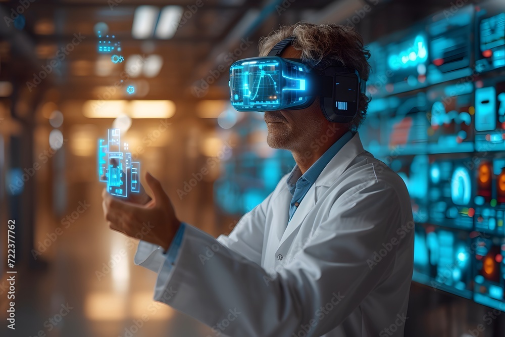 Scientist Interacting with Holographic Interface Scientist Interacting with Holographic Interface