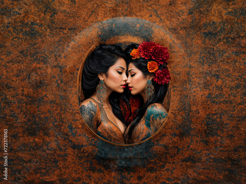 Tattoo design of two women kissing