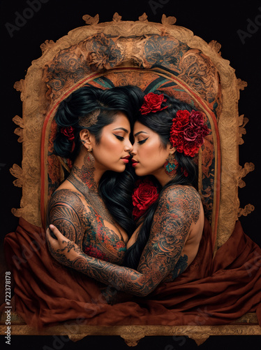 Tattoo design of two women kissing