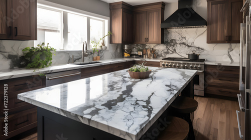 Sleek Marble Elegance in Contemporary Kitchen Design AI-Generative photo