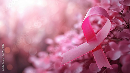 pink ribbon on a blurred background, symbolizes breast cancer photo