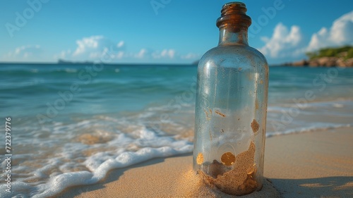 Bottle on the sea beach.