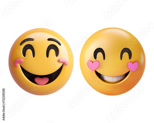 3D Rendering Smiley Face Emojis With Pink And Heart Cheeks Isolated On Transparent Background, PNG File Add. Generative AI