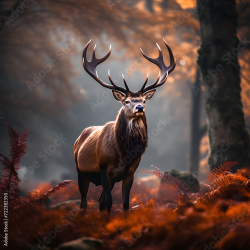 Majestic Red Deer Stag in Vibrant Autumn Forest: A Salute to European Wildlife