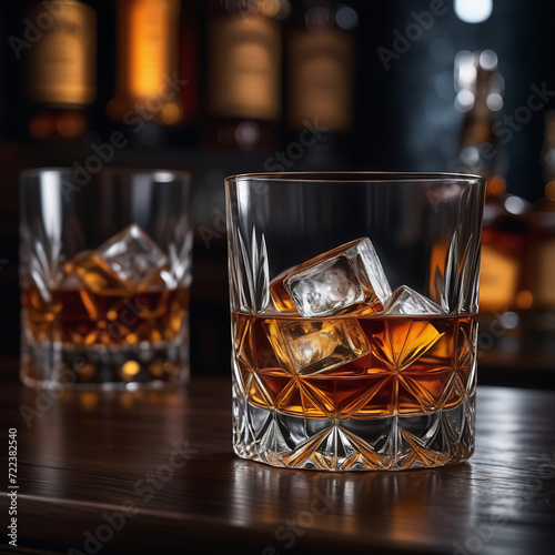 glass of whiskey, alcohol, drink, ice.