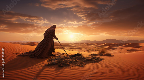 Man in desert tunic at sunset
