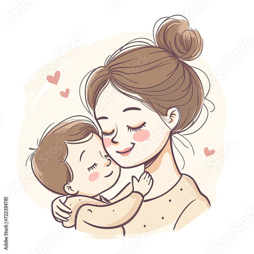 cute baby mother hugs and love, isolated on white background ,  Mother's day, Infant, Motherhood, Love, Innocence , can be used for cards