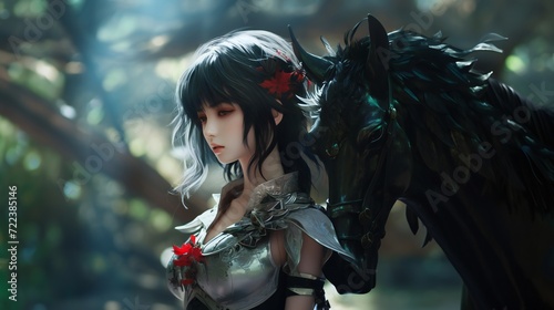 Anime girl with fantasy black horse head