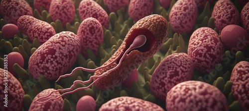Microscopic view of male sperm fertilizing female egg under a microscope in a laboratory setting