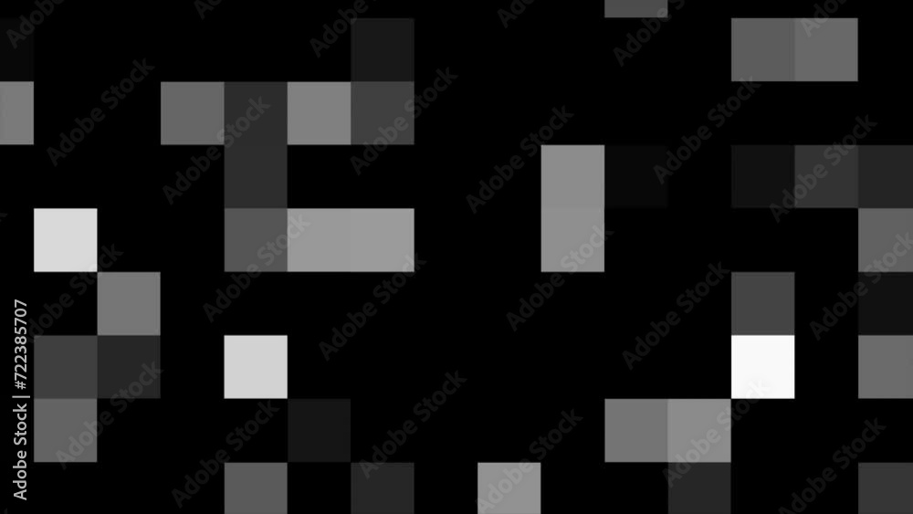 Black and white squares moving glitch effect abstract background, Pixel background, black and white cubes