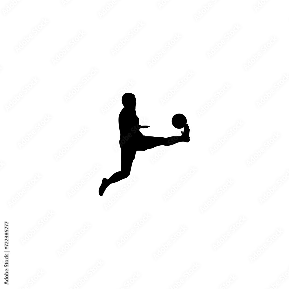 Football players silhouettes, vector pack, different poses set. Football Player Silhouette Bundle, Football Player Vector Silhouette Collection. Soccer player kicks the ball.