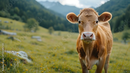 A beautiful cow looks into the camera