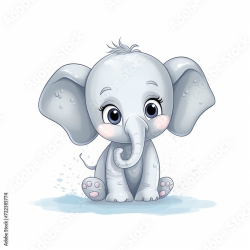 A cartoon elephant with big eyes and pink feet.