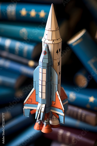 Successfully launch of a red rocket on a blue background © bravissimos