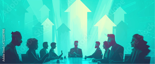 Discussion conference. People of different ages sit and discuss on chairs around a round table. Vector illustration.
