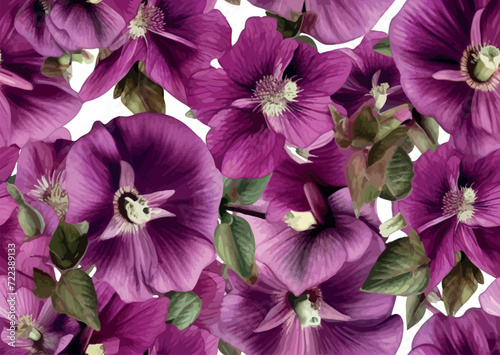 Violet color flowers illustration seamless pattern on isolated background, wallpaper design. Generative ai