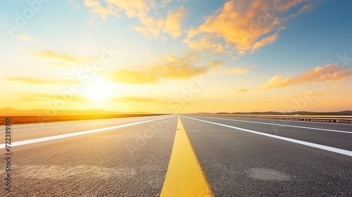 sunset background highway, long road stretches into the distance. empty street on a beautiful afternoon