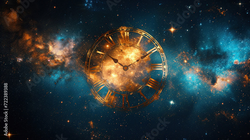 concept of time through space , clock and time in space photo