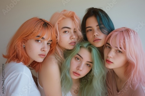 group of colored hair teenagers ,inspo,snapshot aesthetic