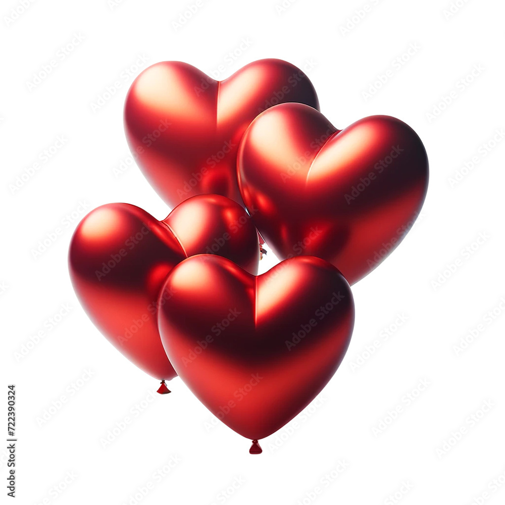 heart shaped balloons, on a transparent background, generative ai