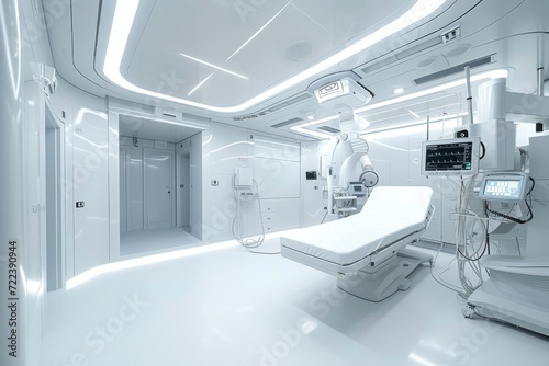 Modern surgical room with advanced medical equipment. Hospital interior. Advanced healthcare technology concept. Futuristic medicine. Design for banner, advertising photo