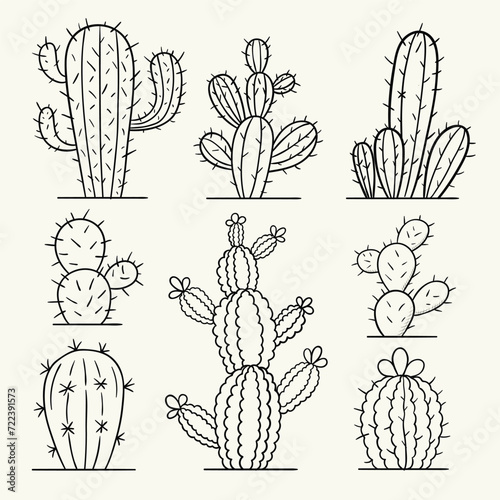Cacti set. Hand drawn vector illustration