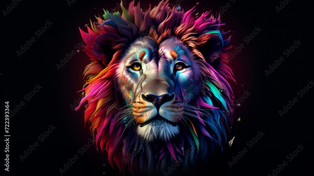 Rainbow lion head Abstract art. Neural network AI generated art