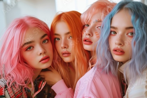 group of colored hair teenagers ,inspo,snapshot aesthetic