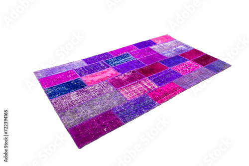 Handmade, modern, patchwork, rug, color, pink, purple, isolated on white, background, mock-up, decoration, interior, living room, house, home, bedroom, design, furniture, decor, high angle, pattern, t