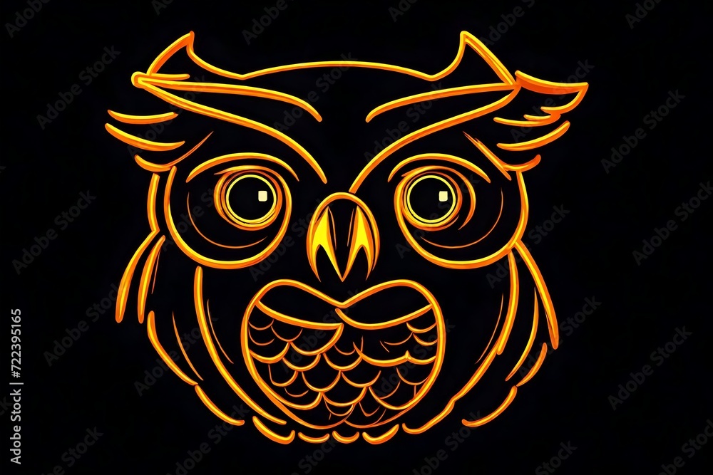 owl icon in neon style. Simple thin line, outline vector on dark background	
