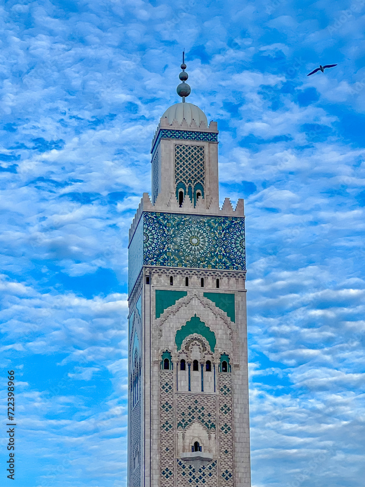 Casablanca, Morocco - December 28, 2023: Architectural details of the exterior of the Hasaan II Mosque in Casablanca, Morocco
